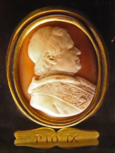 Pius IX's medallion in Notre Dame de Paris among those of the college of Popes